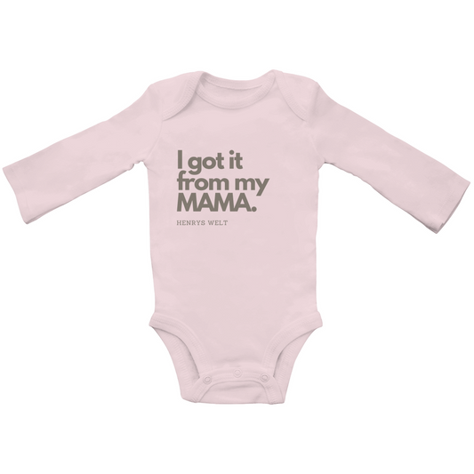 Langarm Baby Body aus Bio-Baumwolle "I got it from my mama" in 4 Farben